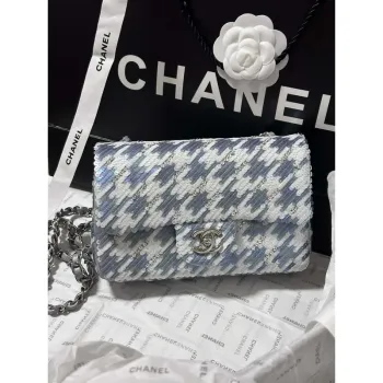 Chanel A69900 Mini Classic Handbag Embroidered Satin Sequins & Silver Tone Metal