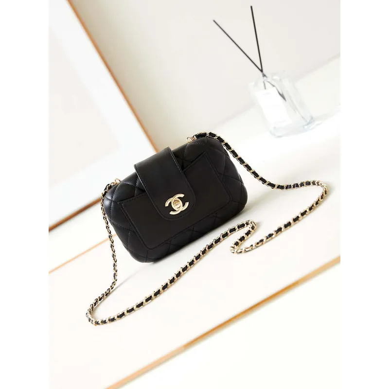 Chanel AS5178 Evening Chain Bag Lambskin Gold Tone Metal Black
