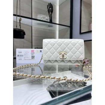 Chanel AP3938 Wallet On Chain Shiny Lambskin  Enamel & Gold Tone Metal White