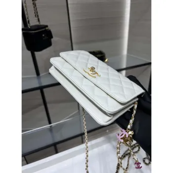 Chanel AP3938 Wallet On Chain Shiny Lambskin  Enamel & Gold Tone Metal White