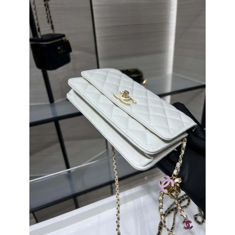 Chanel AP3938 Wallet On Chain Shiny Lambskin  Enamel & Gold Tone Metal White