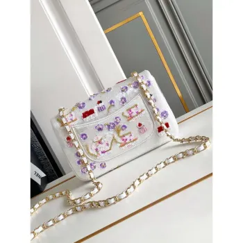 Chanel AS4561 Evening Bag Sequins & Silver Tone Metal White & Purple
