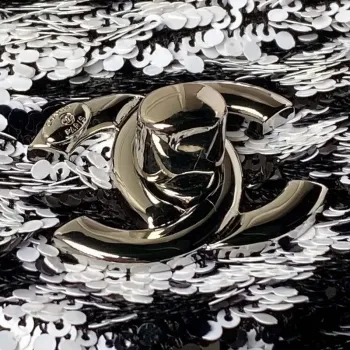 Chanel AS4561 Evening Bag Sequins & Silver Tone Metal Black White