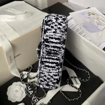 Chanel AS4561 Evening Bag Sequins & Silver Tone Metal Black White