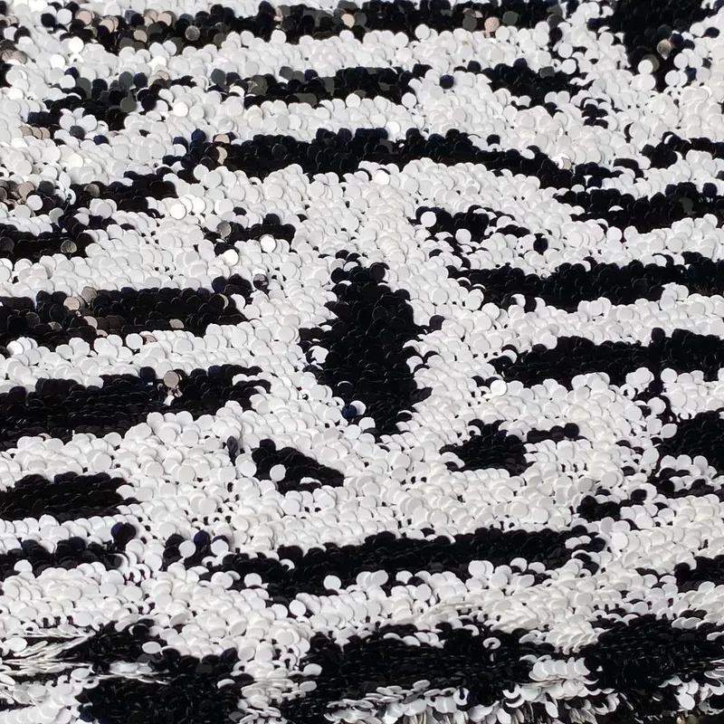 Chanel AS4561 Evening Bag Sequins & Silver Tone Metal Black White