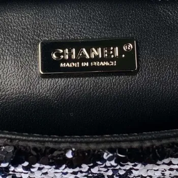 Chanel AS4561 Evening Bag Sequins & Silver Tone Metal Black White