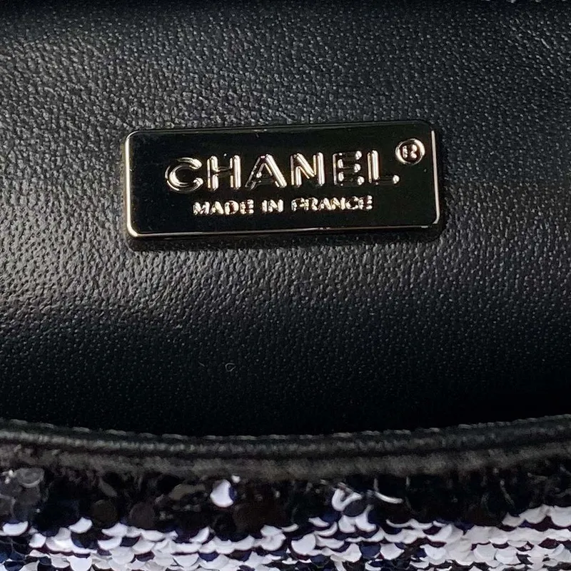Chanel AS4561 Evening Bag Sequins & Silver Tone Metal Black White
