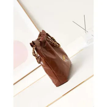 Chanel 22 AS3260 Small Handbag Shiny Calfskin Brown Gold