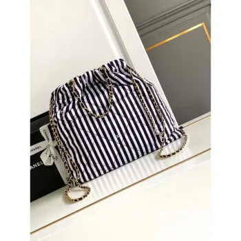 Chanel AS4692 Large Backpack Printed Fabric & Gold Metal White & Black