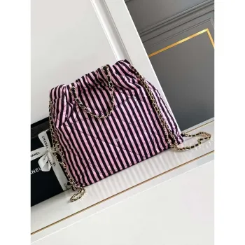 Chanel AS4692 Large Backpack Printed Fabric & Gold Metal Black & Pink