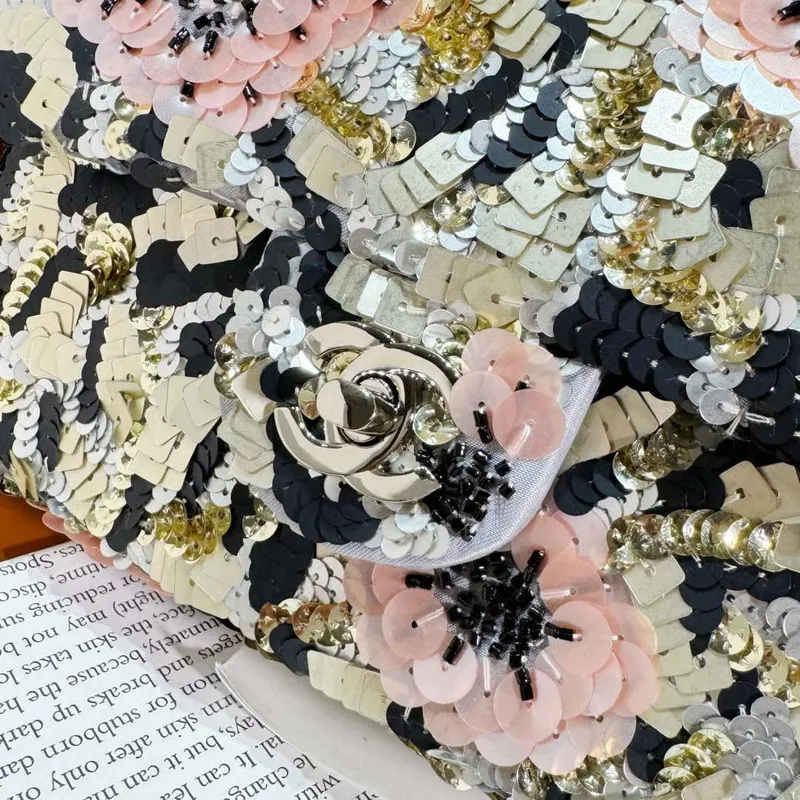 Chanel A69900 Mini Flap AS1116 Silver Tone Sequins and glass pearls