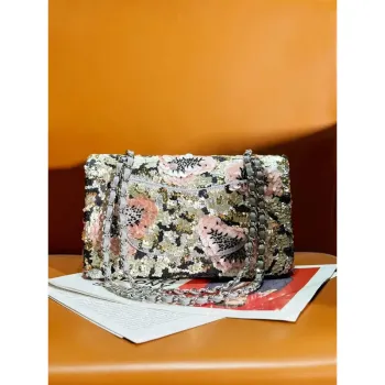 Chanel A01112 Flap Classic 11.12 Handbag Lambskin & Silver Tone Sequins and glass pearls