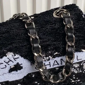 Chanel AS4561 Evening Bag Sequins & Silver Tone Metal Black &  White