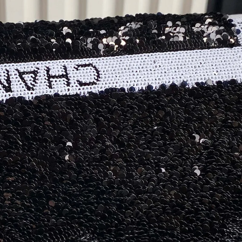 Chanel AS4561 Evening Bag Sequins & Silver Tone Metal Black &  White