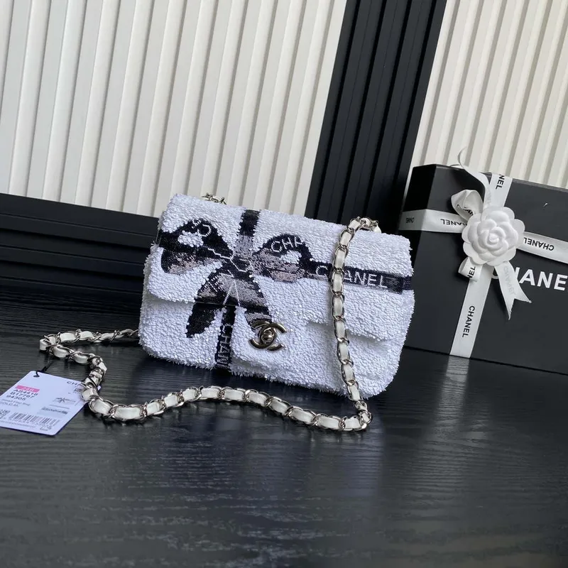 Chanel AS4561 Evening Bag Sequins & Silver Tone Metal White & Black