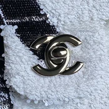 Chanel AS4561 Evening Bag Sequins & Silver Tone Metal White & Black