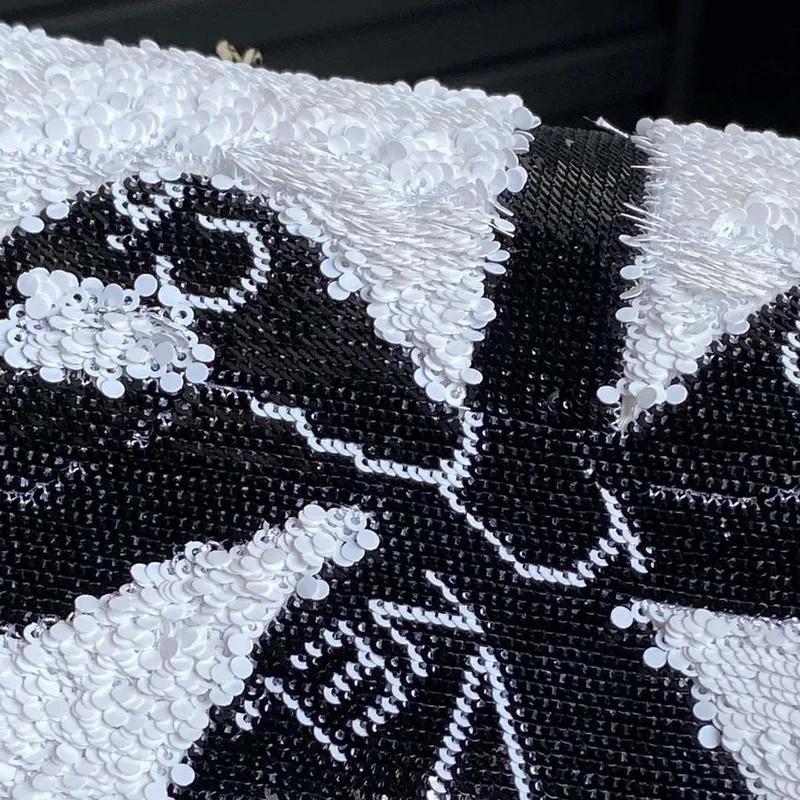 Chanel AS4561 Evening Bag Sequins & Silver Tone Metal White & Black