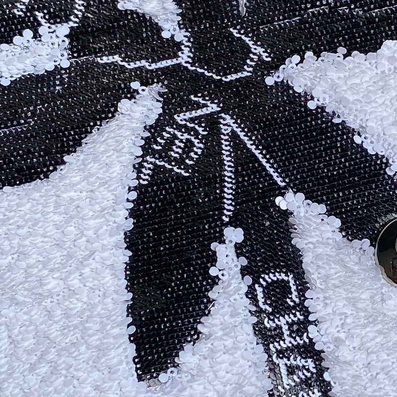 Chanel AS4561 Evening Bag Sequins & Silver Tone Metal White & Black