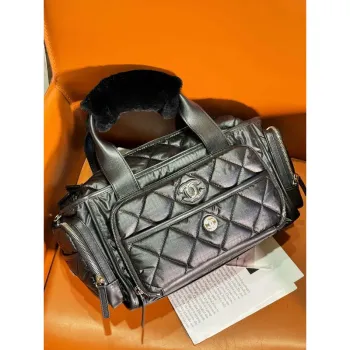 Chanel AS4364 Large Bowling Bag Nylon & Silver Tone Metal Black