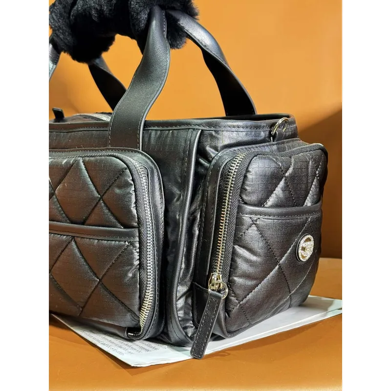 Chanel AS4364 Large Bowling Bag Nylon & Silver Tone Metal Black