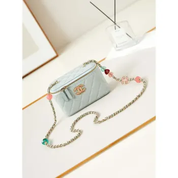 Chanel AP3784 Clutch With Chain Lambskin Vanity Box bag with Enamel buckle AP3231 Light Blue