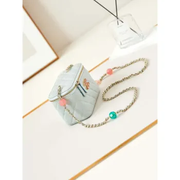 Chanel AP3784 Clutch With Chain Lambskin Vanity Box bag with Enamel buckle AP3231 Light Blue