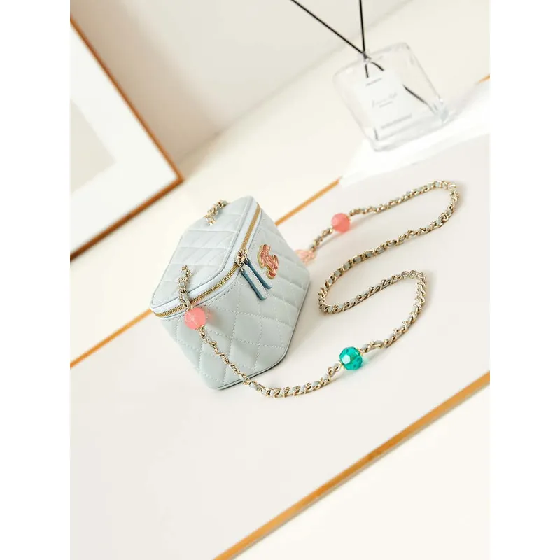 Chanel AP3784 Clutch With Chain Lambskin Vanity Box bag with Enamel buckle AP3231 Light Blue