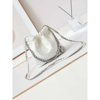 Chanel 22 Mini Handbag Patent Gradient Calfskin Lacquered Metal AS3980 White & pink silver