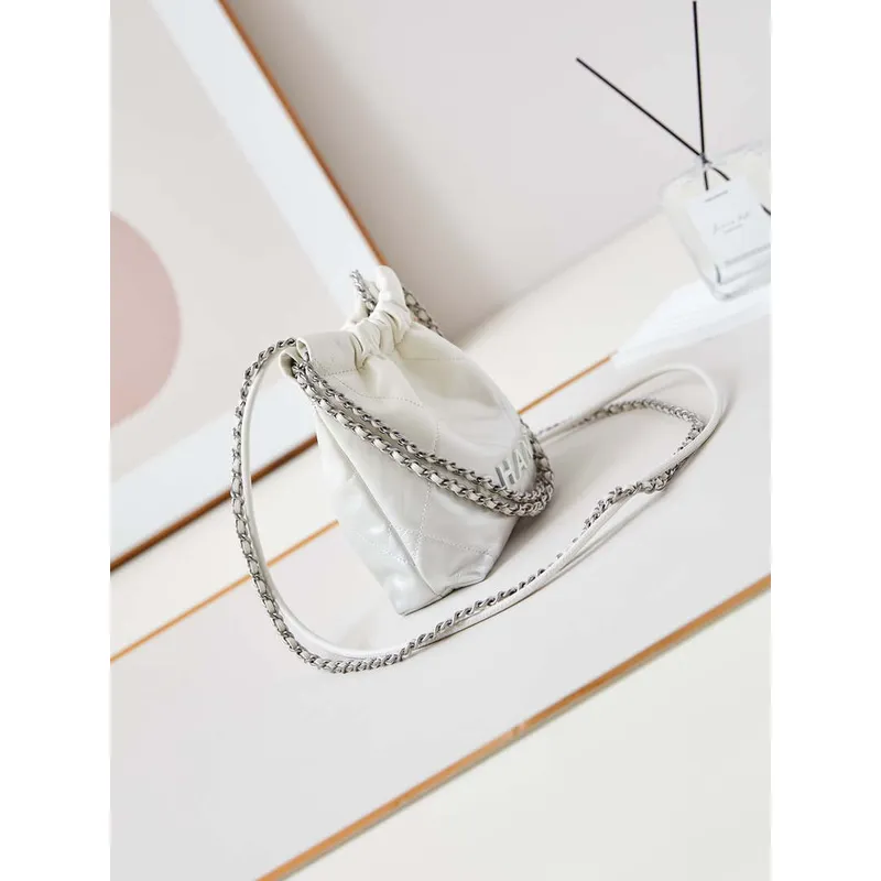 Chanel 22 Mini Handbag Patent Gradient Calfskin Lacquered Metal AS3980 White & pink silver