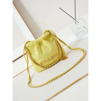 CHANEL 22 Mini Handbag Washed Canvas & Gold Tone Metal AS3980 Yellow