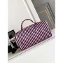 Chanel AS4696 Large Bowling Bag Printed Fabric & Gold Tone Metal Black & Pink