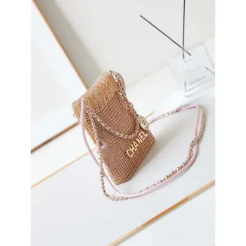 Chanel AS4894 Mini Handbag 22 bag evening bag Strass & Gold Tone Metal Light Pink