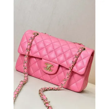 Chanel A01117 Flap Handbag Classic Bag 23cm Rose Red Lambskin