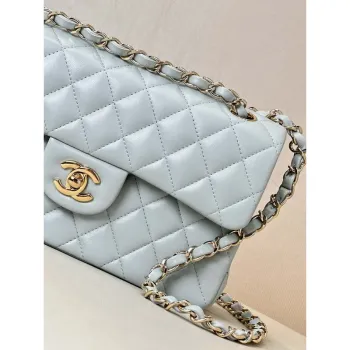 Chanel A01117 Flap Handbag Classic Bag 23cm Light Blue Lambskin