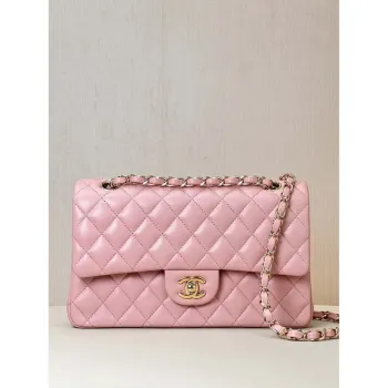 Chanel A01112 Flap Classic 11.12 Handbag Lambskin & Gold Tone Metal Cherry Blossom Pink