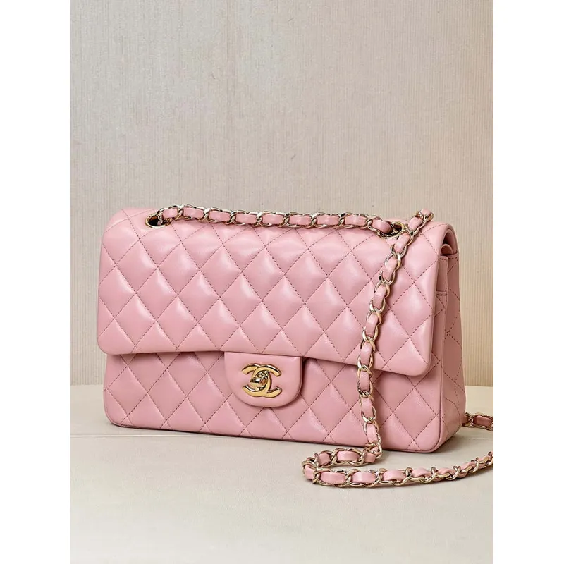 Chanel A01112 Flap Classic 11.12 Handbag Lambskin & Gold Tone Metal Cherry Blossom Pink