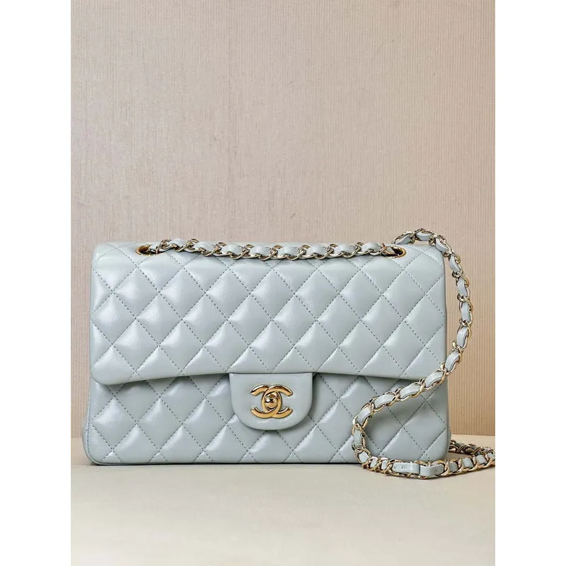 Chanel A01112 Flap Classic 11.12 Handbag Lambskin & Gold Tone Metal Light Blue
