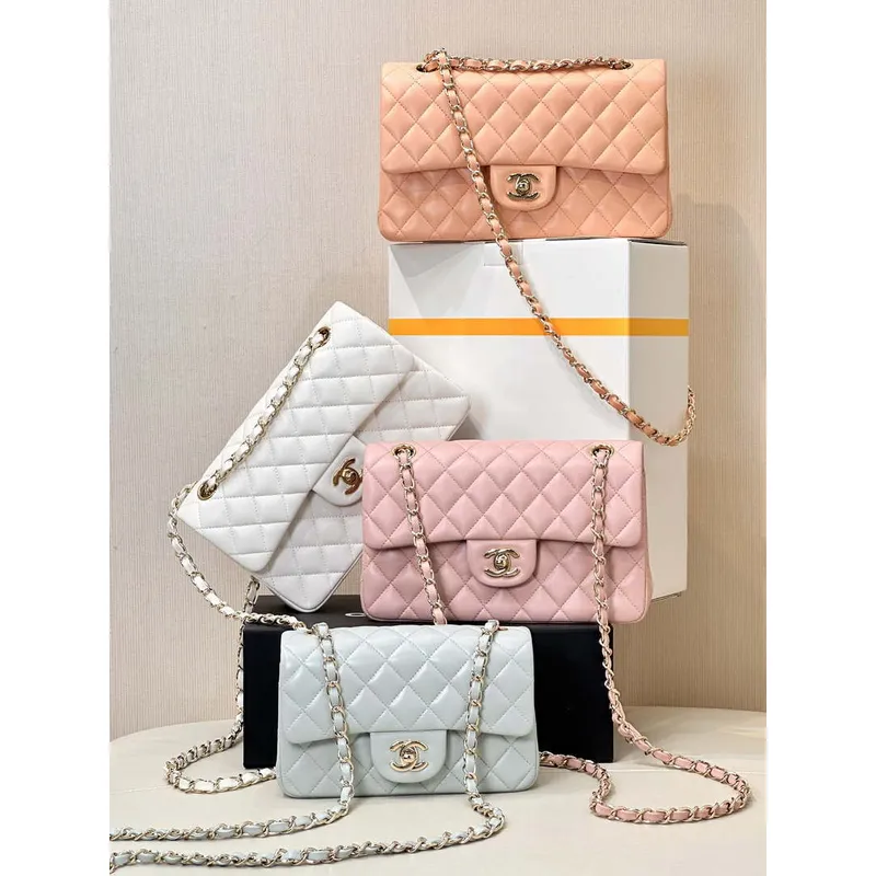 Chanel A01112 Flap Classic 11.12 Handbag Lambskin & Gold Tone Metal Light Blue