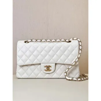 Chanel A01112 Flap Classic 11.12 Handbag Lambskin & Gold Tone Metal White