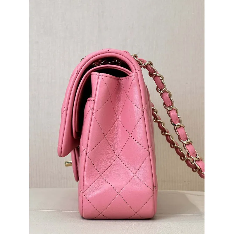 Chanel A01112 Flap Classic 11.12 Handbag Lambskin & Gold Tone Metal Rose Pink