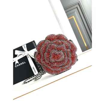 Chanel AS3548 Evening Blingbling Round Camellia Box Wine Red