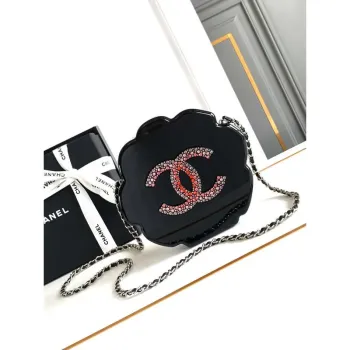 Chanel AS3548 Evening Blingbling Round Camellia Box Wine Red