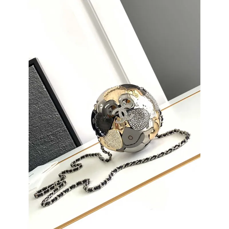 Chanel AS5013 Evening Sphere Minaudiere Strass & Black Metal Black
