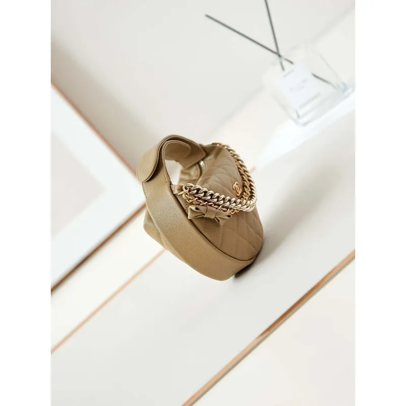 Chanel AP3943 Pouch Grained Shiny Calfskin & Gold Tone Metal Apricot