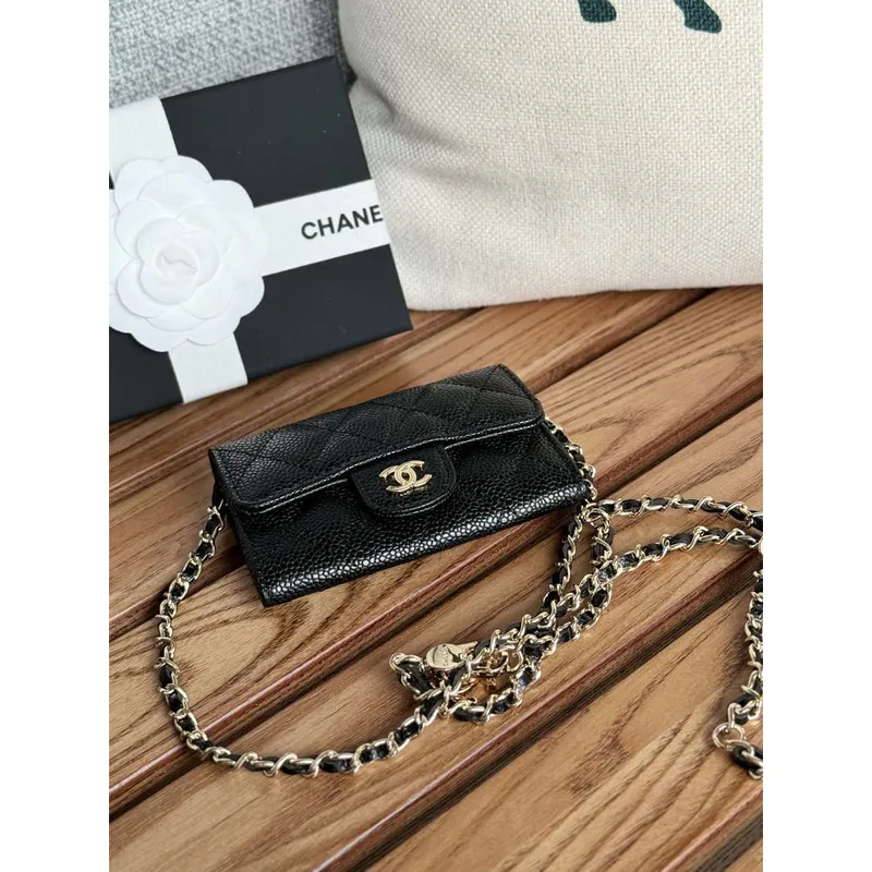 Chanel A81081 Wallet on Chain Shiny Calfskin Black Big ball