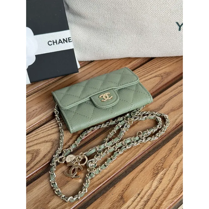 Chanel A81081 Wallet on Chain Shiny Calfskin Green