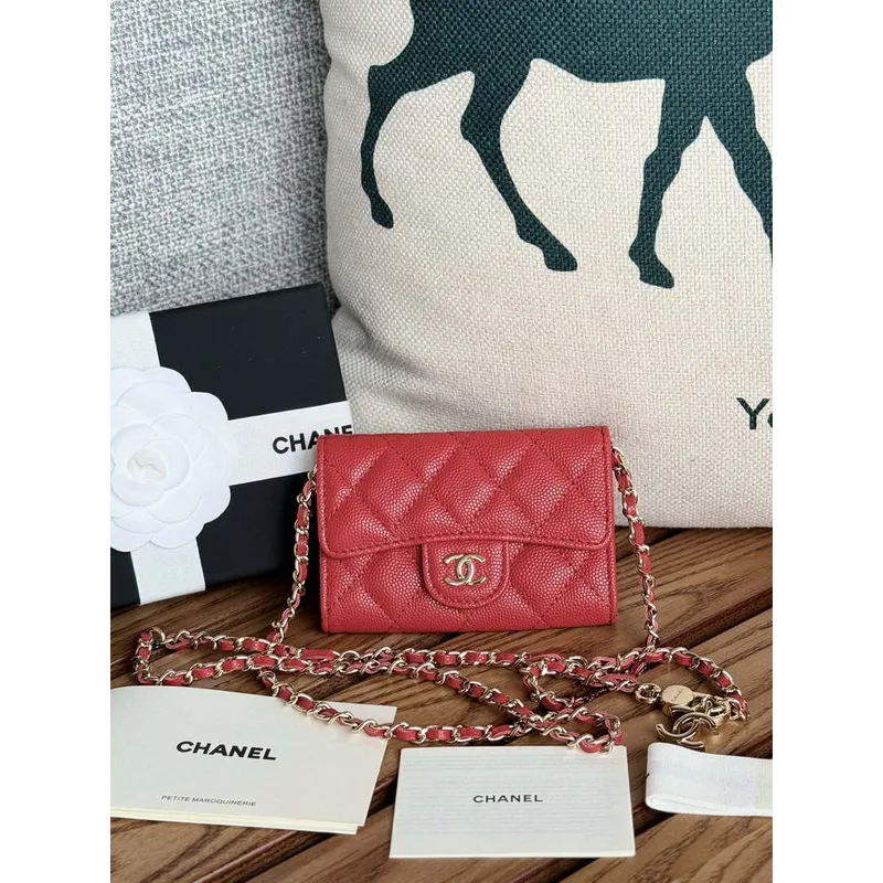 Chanel A81081 Wallet on Chain Shiny Calfskin Red