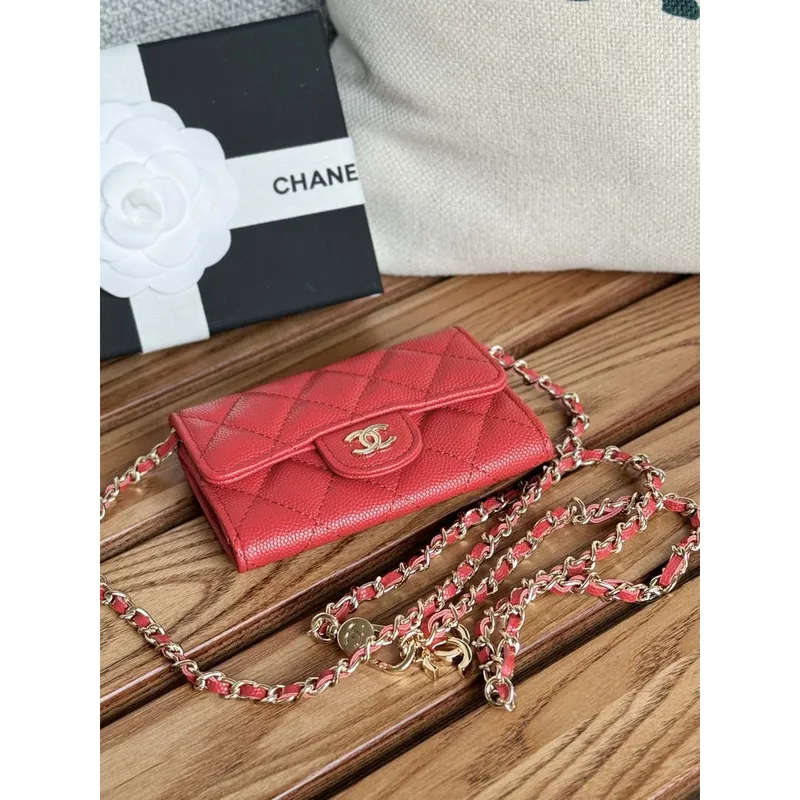 Chanel A81081 Wallet on Chain Shiny Calfskin Red