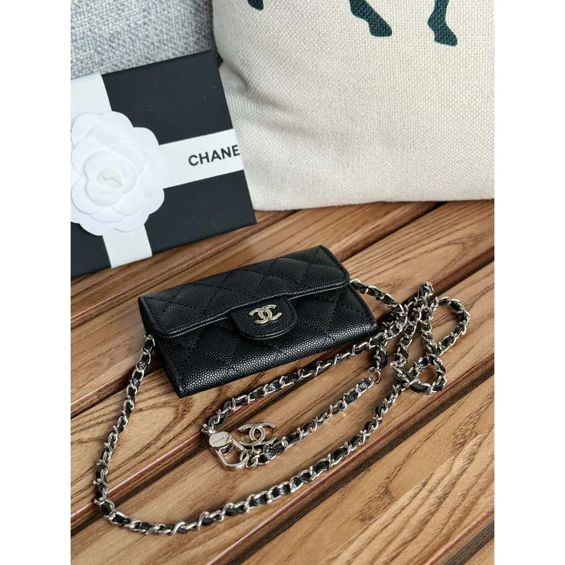 Chanel A81081 Wallet on Chain Shiny Calfskin Black small ball