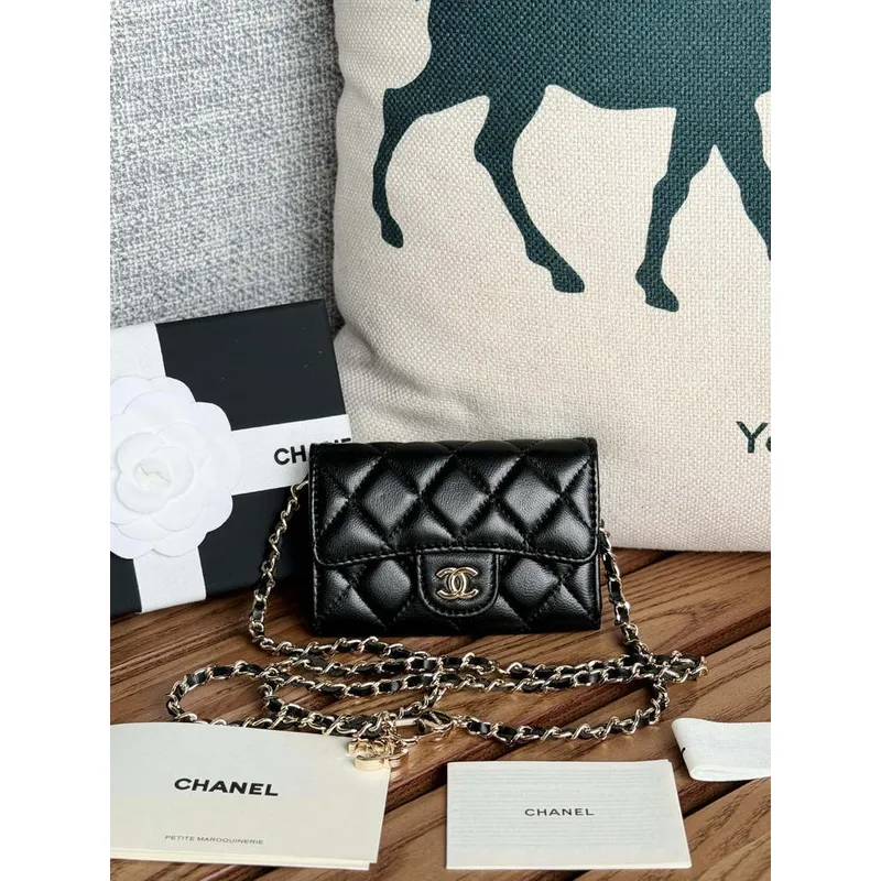 Chanel A81081 Wallet on Chain Shiny Lambskin Black